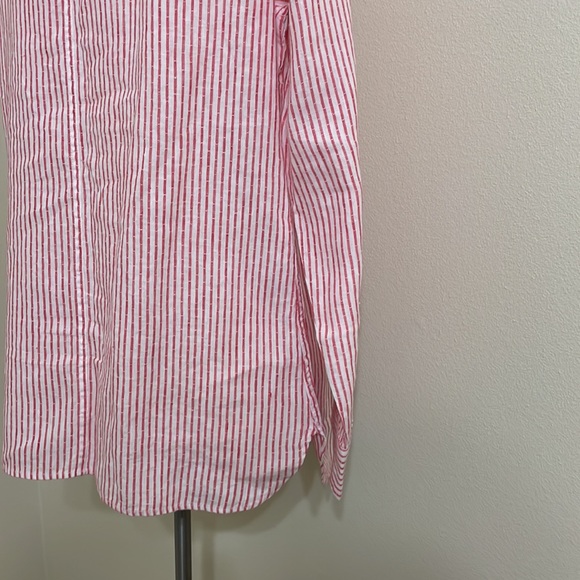 New TALBOTS White Red Stripes Linen Button Down Shirt Size Medium - Picture 8 of 11